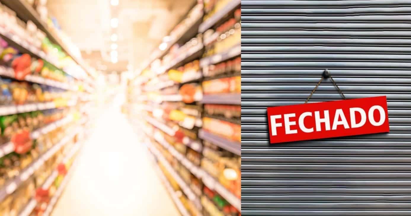 Ilustração supermercado e loja fechada (Fotos: Canva)