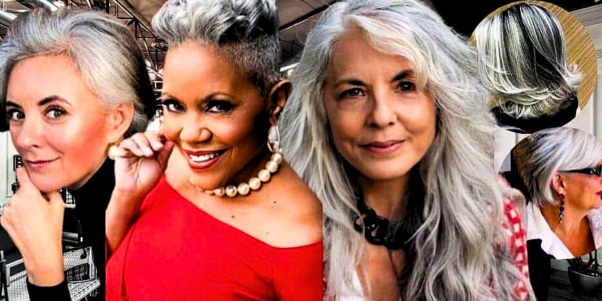 Liberte-se das tintas com cortes de cabelo que deixarão o seu cabelo grisalho e branco perfeito (Foto Reprodução/Montagem/Lennita/Canva/Pinterest/Freepik)