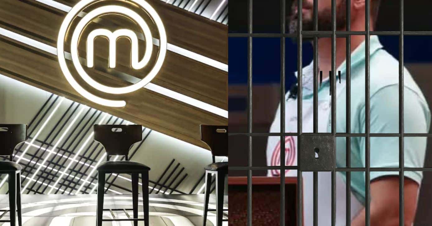Estúdio do Masterchef, chef de cozinha e ilustração prisão (Fotos: Reproduções / Band / Instagram / Canva / Montagem)