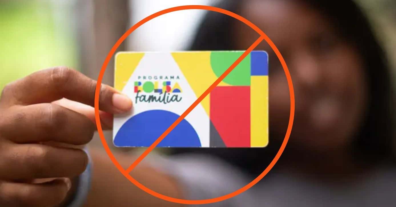 Mulher segurando cartão do Bolsa Família e imagem de bloqueio (Fotos: Reproduções / Lyon Santos / MDS / Canva / Montagem)