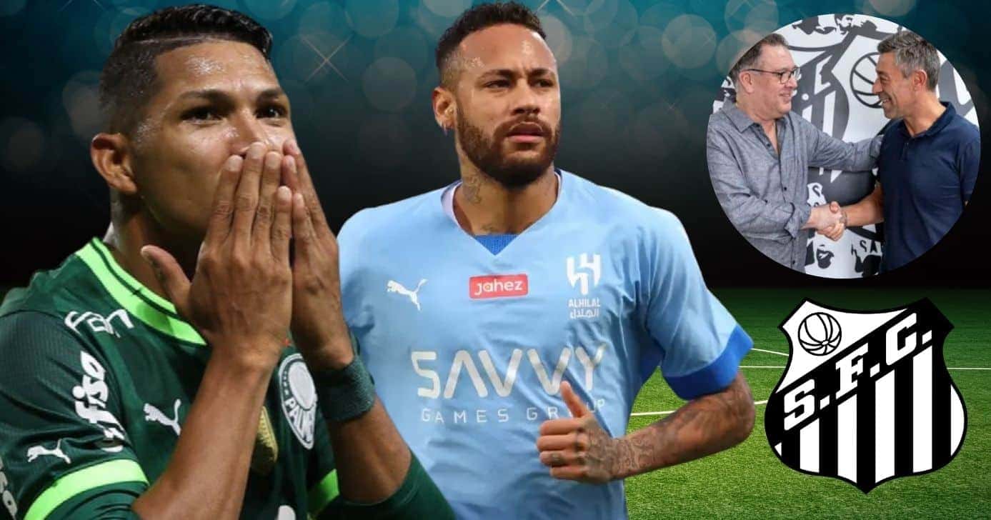 Rony, Neymar, Marcelo Teixeira e Pedro Caixinha (Foto: Reprodução / Instagram / Santos / Montagem TV Foco)