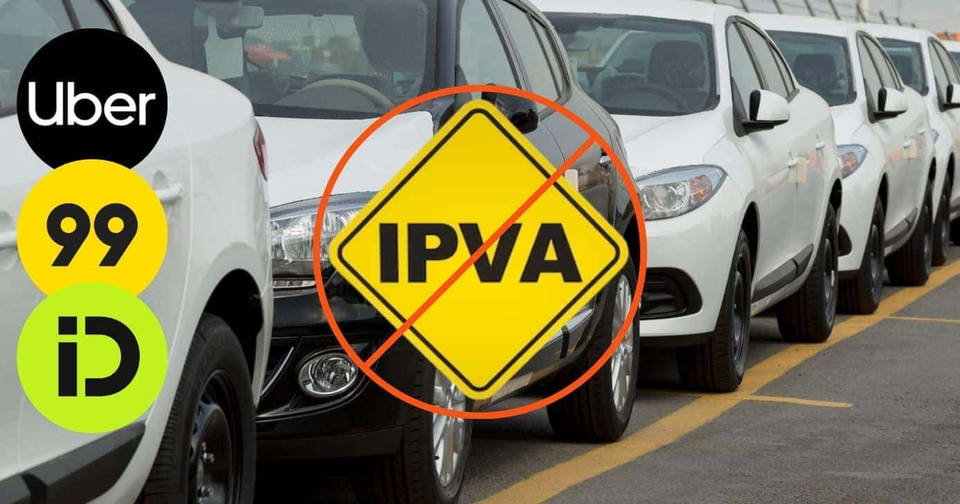 Carros, placa do IPVA, bloqueio, logo Uber, 99 e InDrive (Fotos: Reproduções / Canva / Internet)