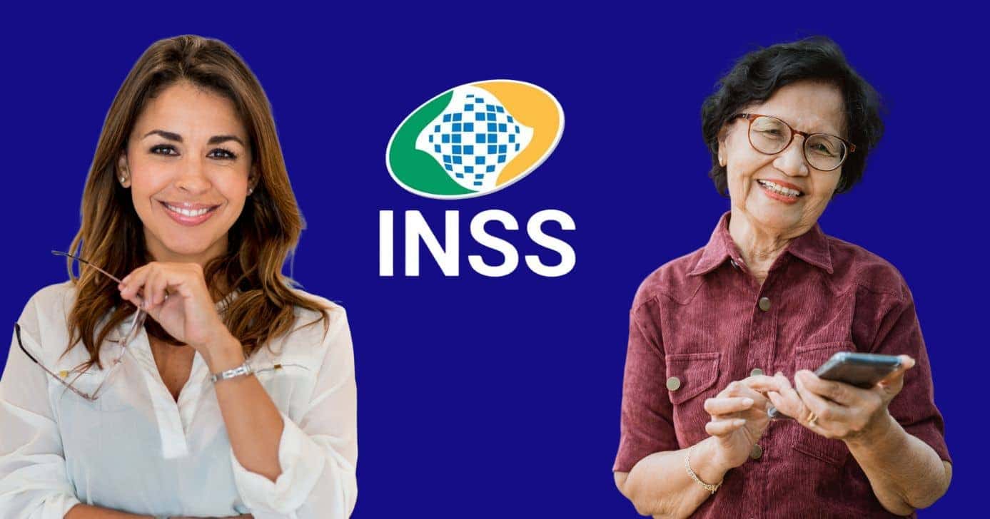 Logo do INSS, mulher e idosa (Fotos: Reproduções / Internet / Canva)