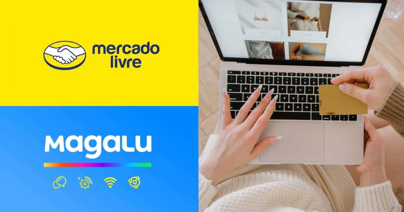 Mercado Livre, Magalu e ilustração marketplace (Fotos: Reproduções / Internet / Canva)