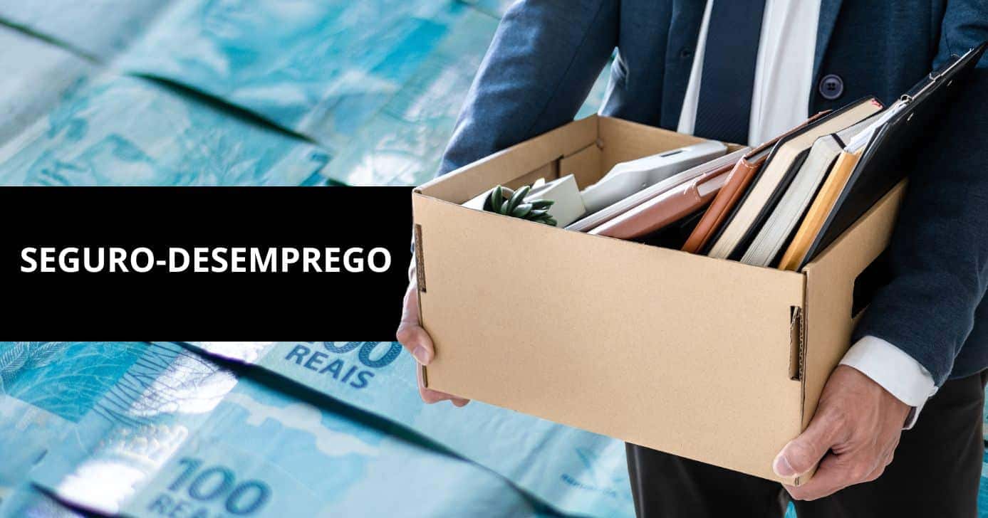Notas de cem reais, seguro-desemprego e trabalhador demitido (Fotos: Canva)