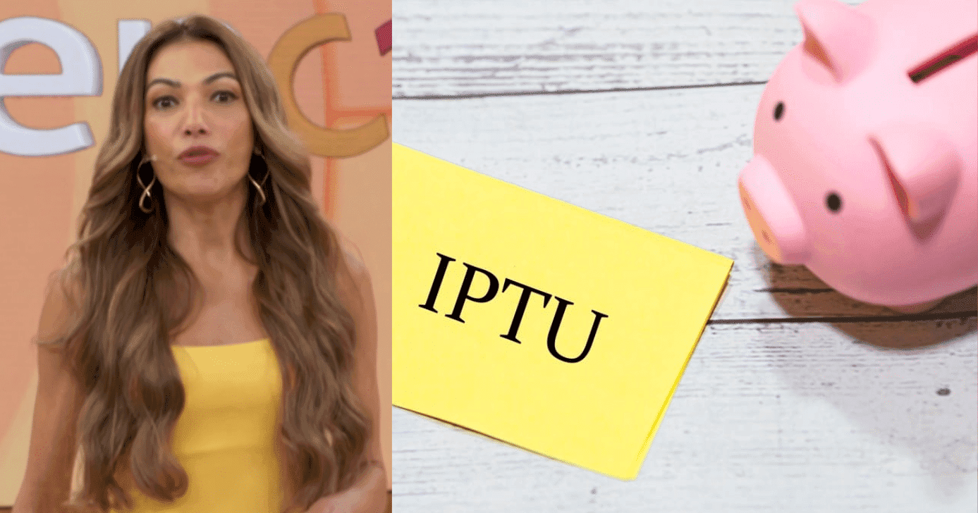 Patrícia Poeta no Encontro e ilustração IPTU (Fotos: Reproduções / Globo / Canva)