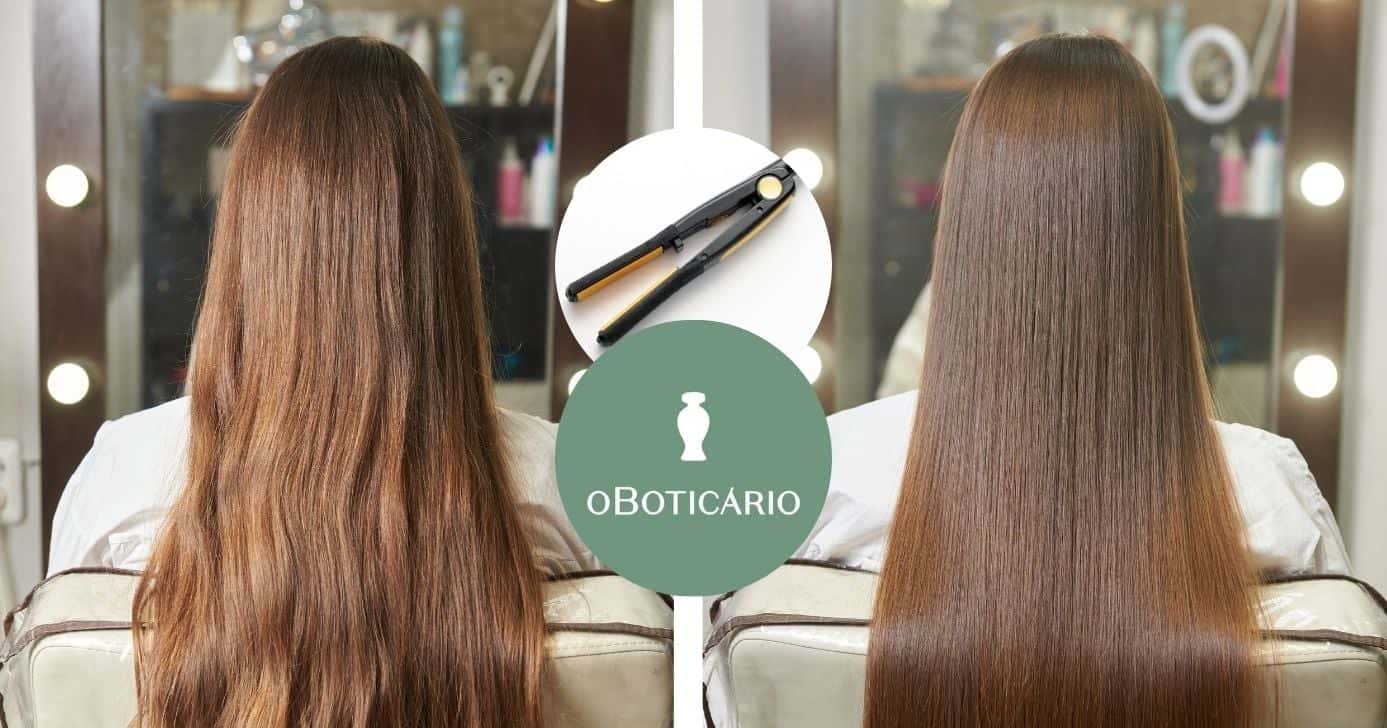 Antes e depois de cabelo liso, chapinha e logo Boticário (Fotos: Reproduções / Canva / Internet)