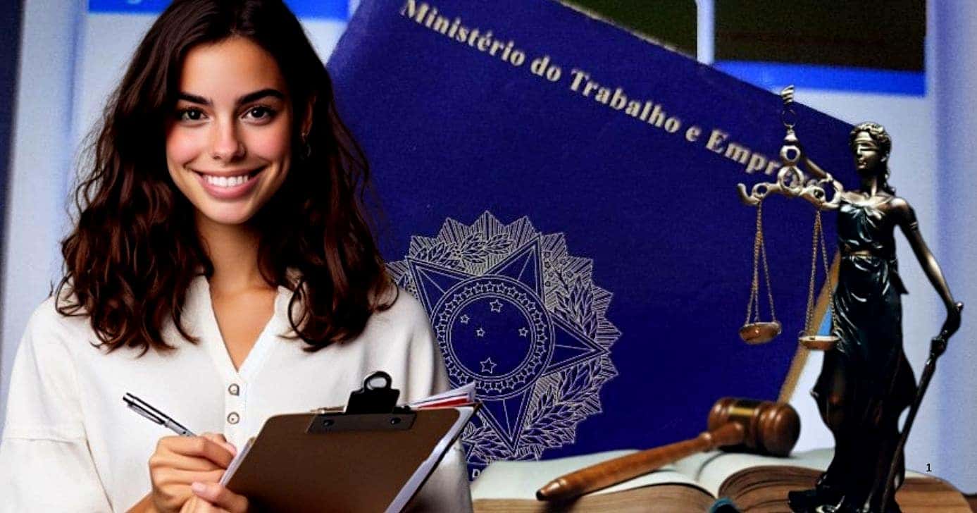 Ilustração de mulher/Lei/CLT (Foto Reprodução/Montagem/Canva/Lennita/Tv Foco)