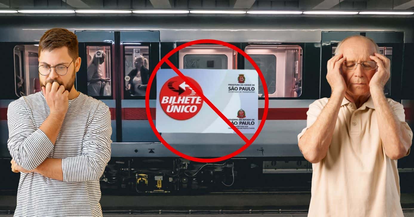 Ilustração metrô, homens preocupados, Bilhete Único e bloqueio (Fotos: Reproduções / Canva)