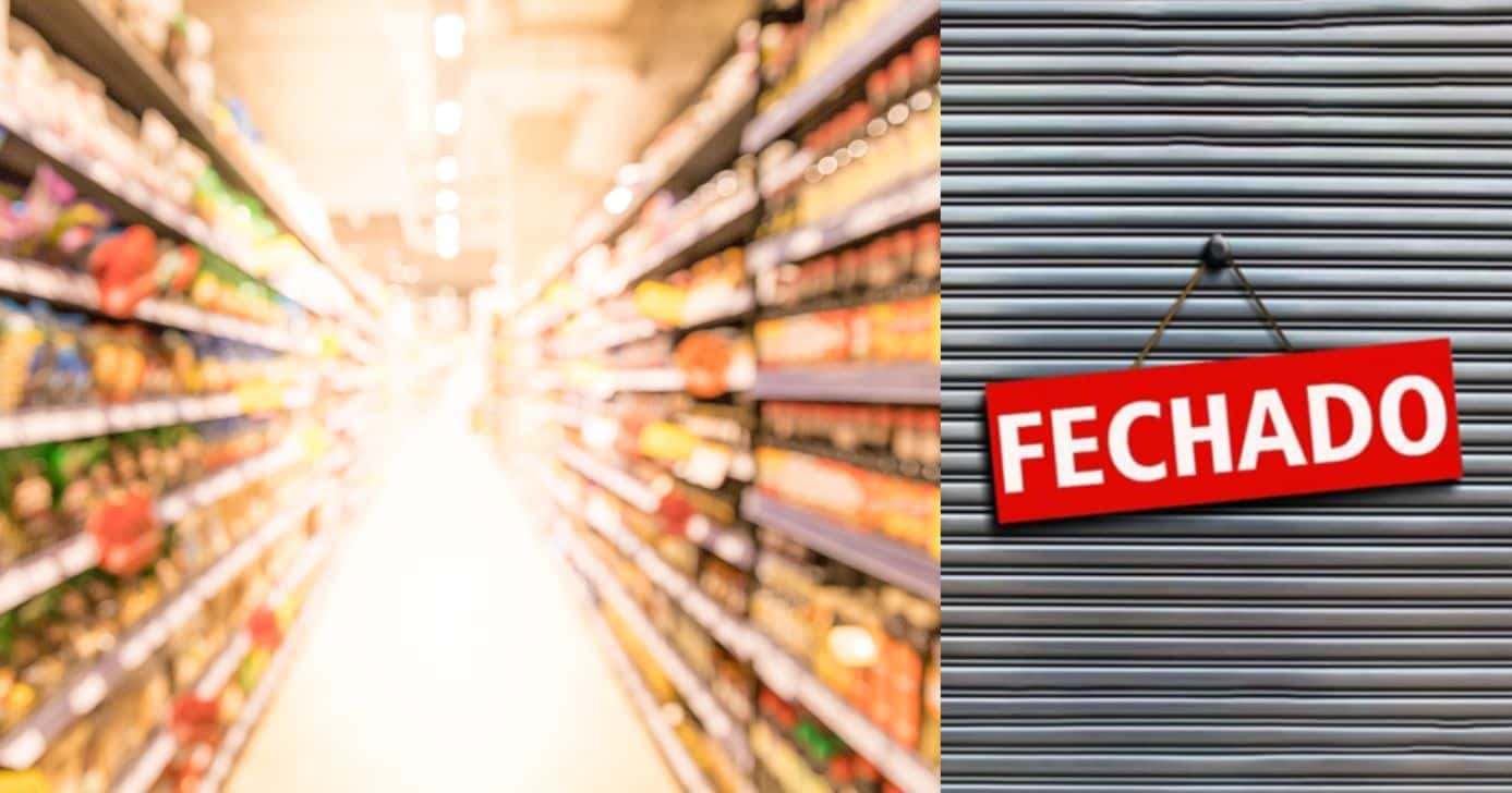 Ilustração supermercado e loja fechada (Fotos: Canva)
