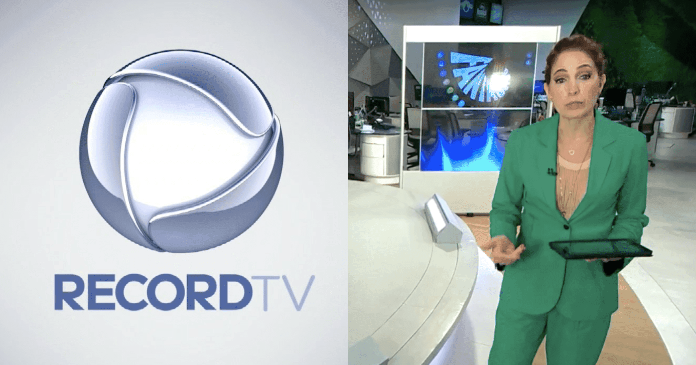 Logo Record e Poliana Abritta no Fantástico (Fotos: Reproduções / Internet / Canva)