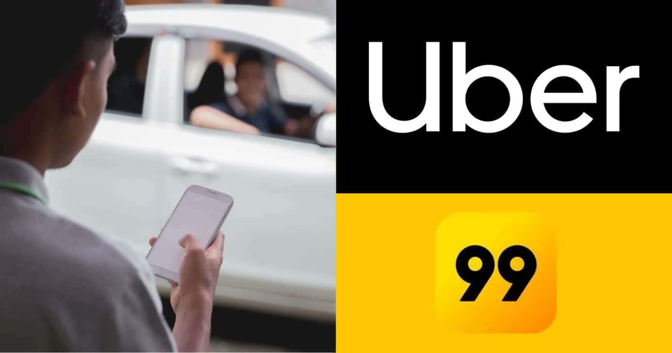 Motorista de aplicativo, logo Uber e 99 (Fotos: Reproduções / Canva / Internet)