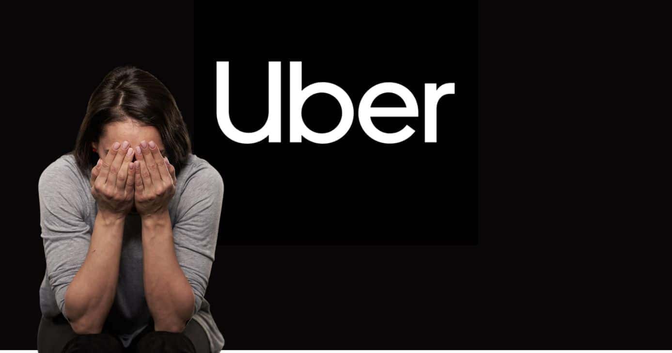 Mulher triste e logo Uber (Fotos: Reproduções / Internet / Canva)