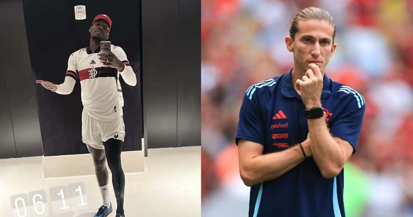 Pogba e Filipe Luís (Reprodução - Internet)