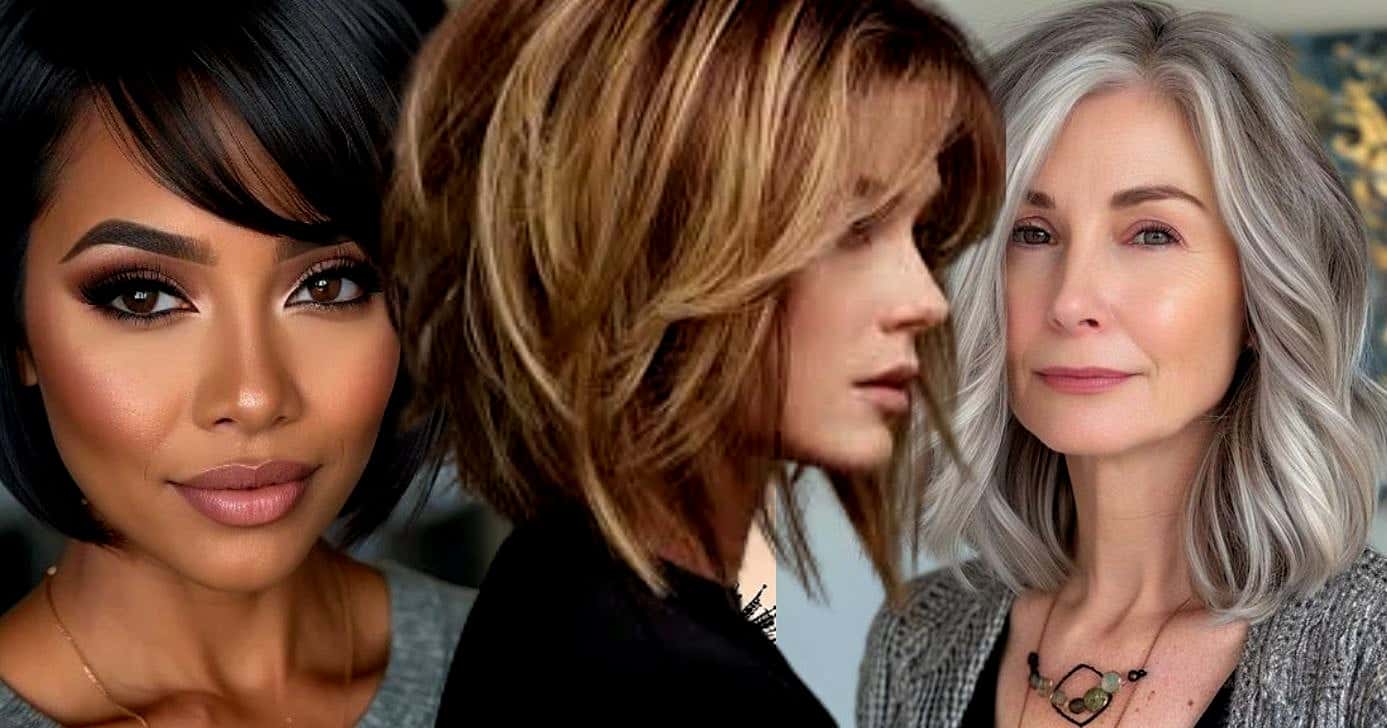 Cortes de cabelo rejuvenescedores e que afinam (Foto Reprodução/Montagem/Tv Foco/Canva/Pinterest/Lennita)