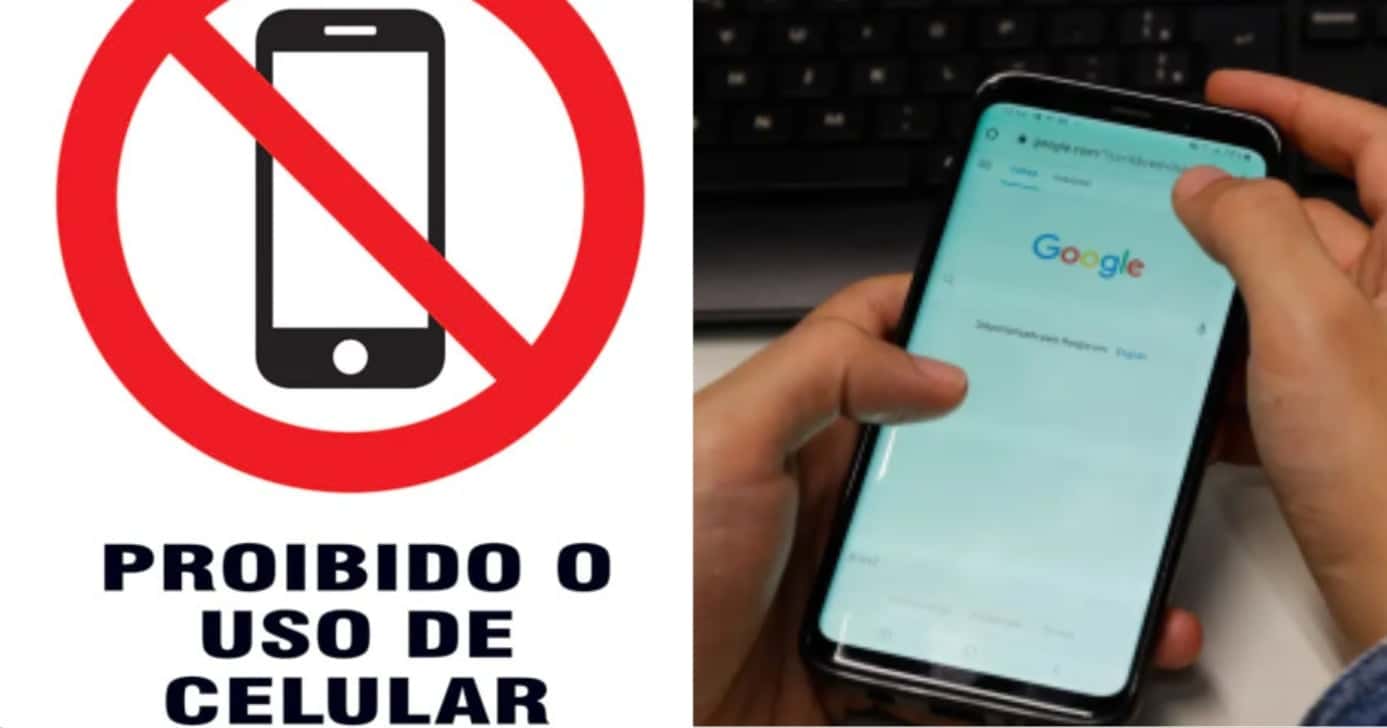 Lei em vigor com proibição de celulares em Goiânia, GO - Foto: Montagem