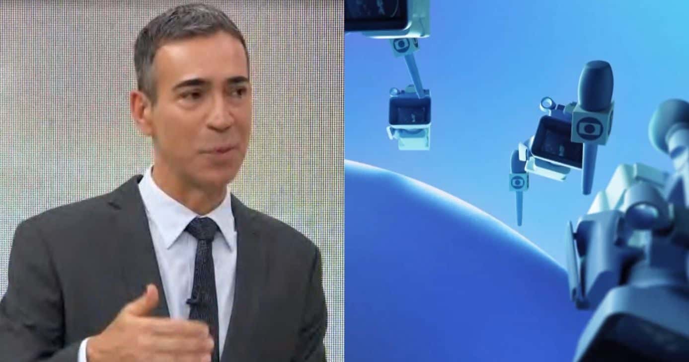 César Tralli no Jornal Hoje e logo do Plantão Urgente (Fotos: Reproduções / Globo)