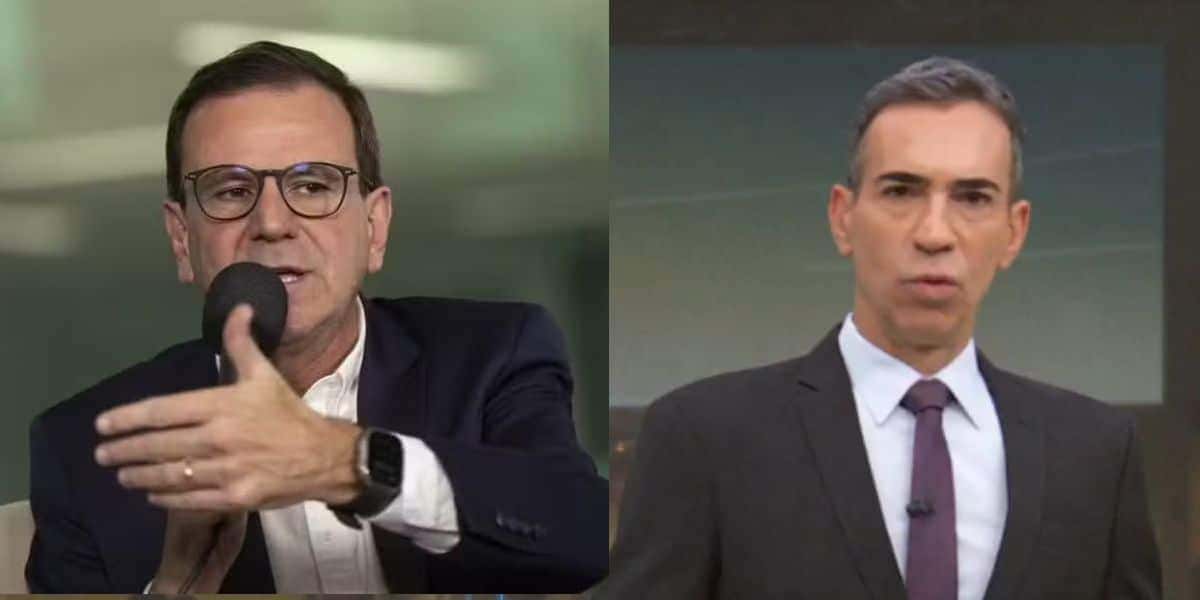 Eduardo Paes e César Tralli no Jornal Hoje (Fotos: Reproduções / Globo)