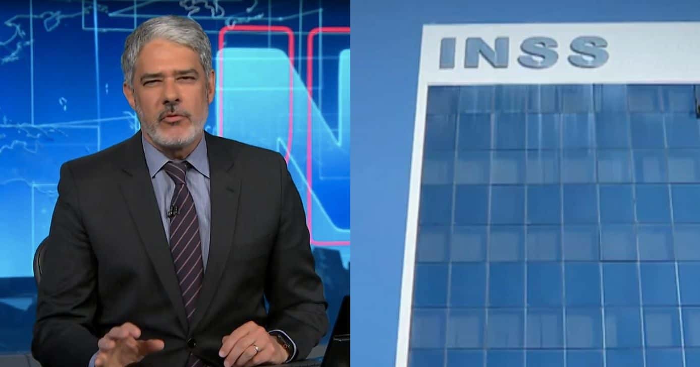 William Bonner no Jornal Nacional e INSS (Fotos: Reproduções / Globo)