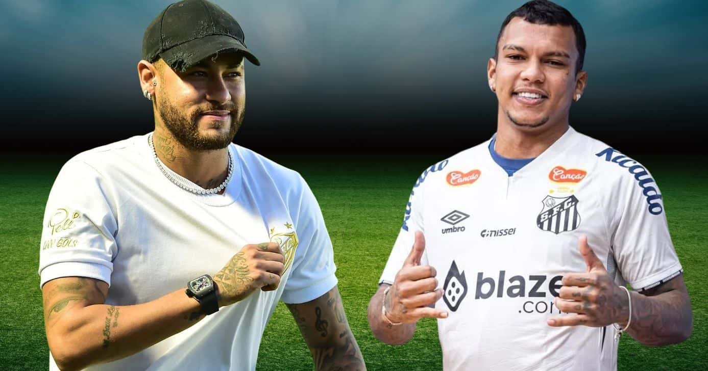 Neymar e Gabriel Veron (Foto: Reprodução / Santos / Montagem TV Foco)