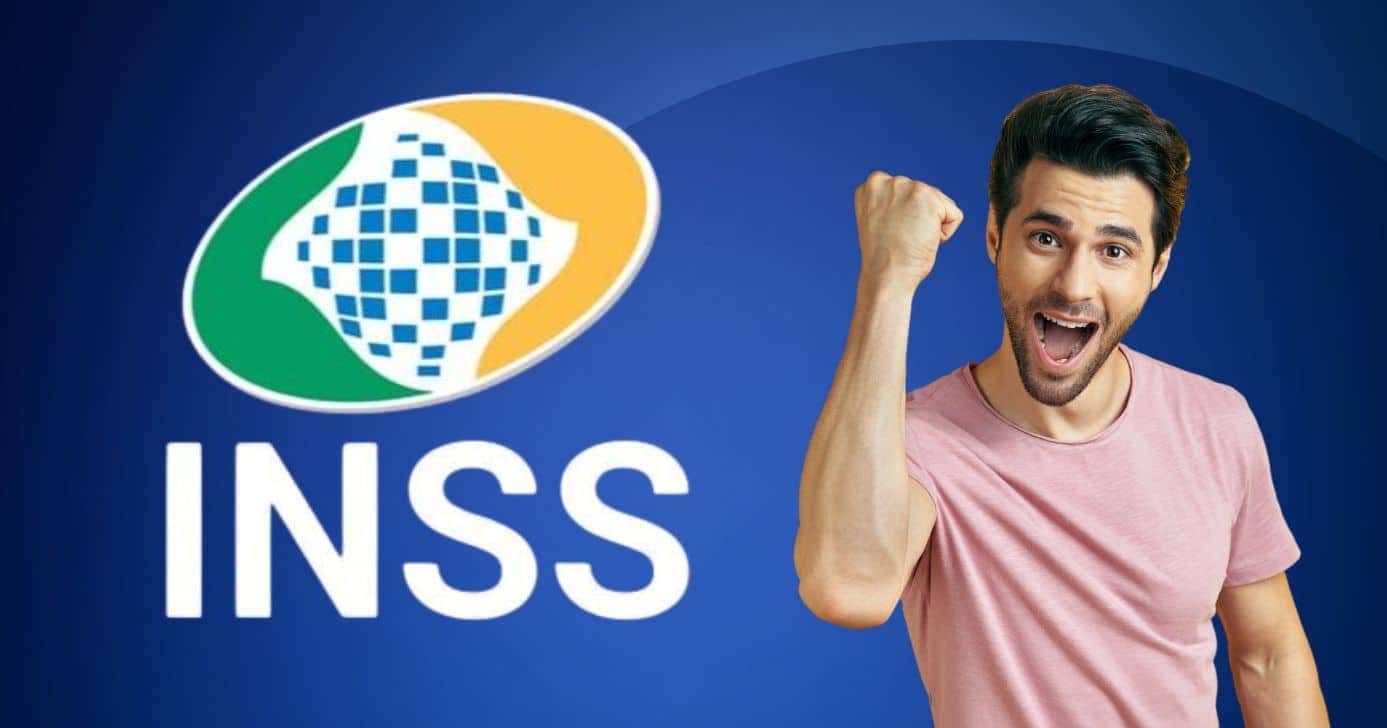 Logo do INSS e homem celebrando (Fotos: Reproduções / Internet / Canva)