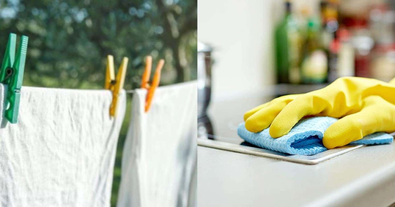 Truque fácil para tirar sujeira e amarelado dos panos de cozinha - Foto: Montagem