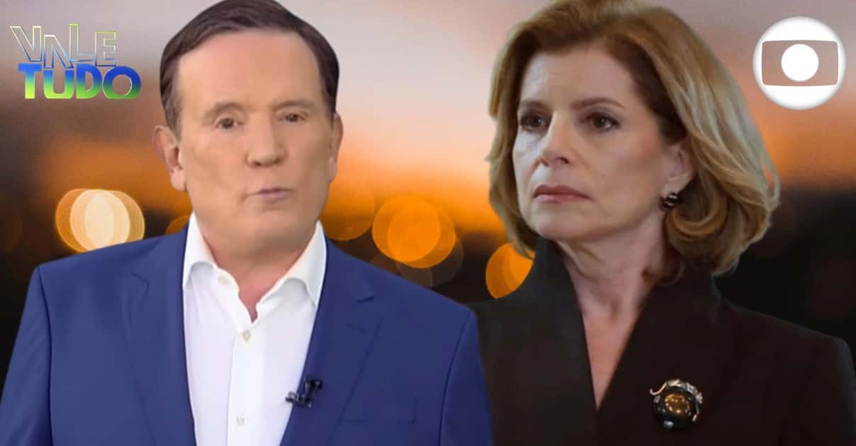 Roberto Cabrini e Odete Roitman em Vale Tudo (Foto: Reprodução / Record / Globo / Montagem TV Foco)