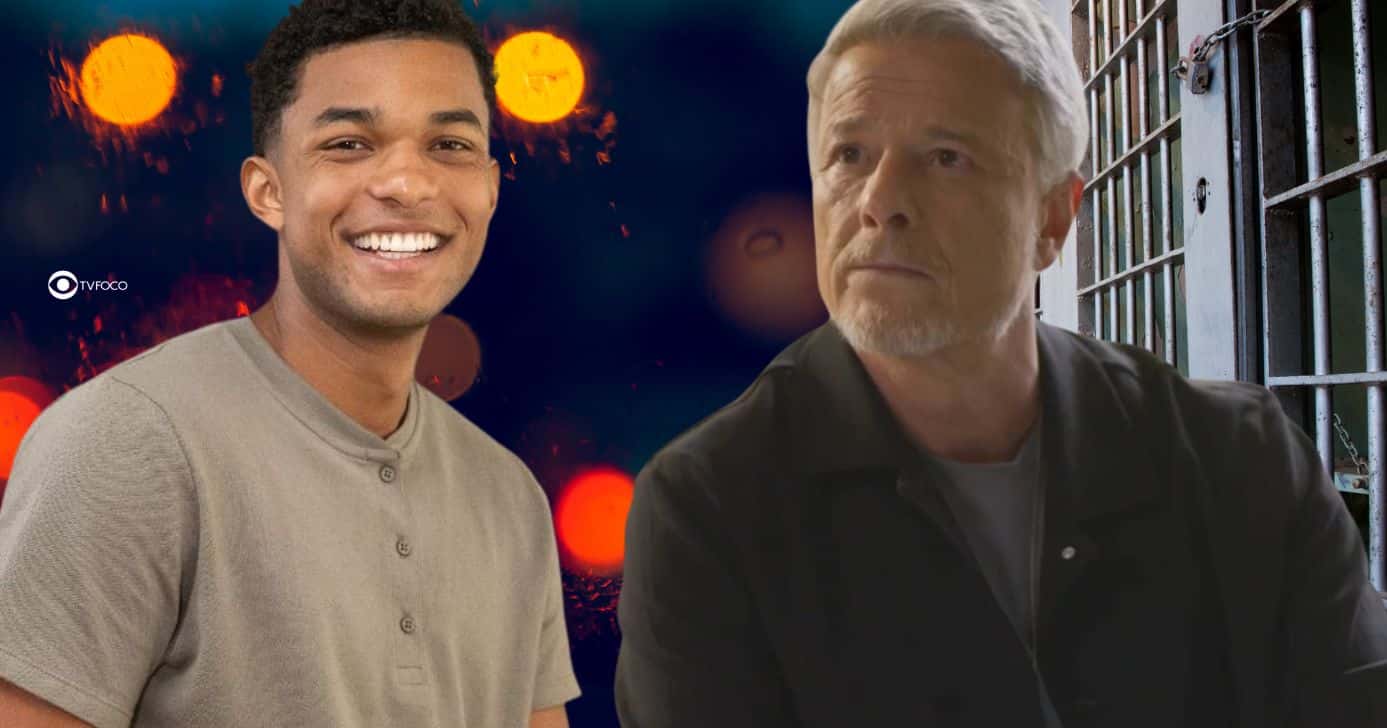 Samuel e ilustração de Jaques na prisão em Dona de Mim (Foto: Reprodução / Globo / Montagem TV Foco)