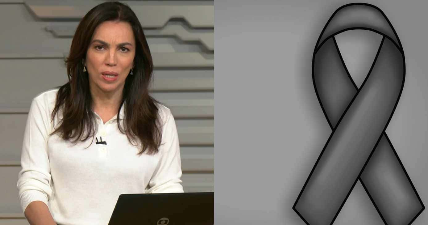 Ana Paula Araújo no Bom Dia Brasil e imagem de luto (Fotos: Reproduções / Globo / Canva)