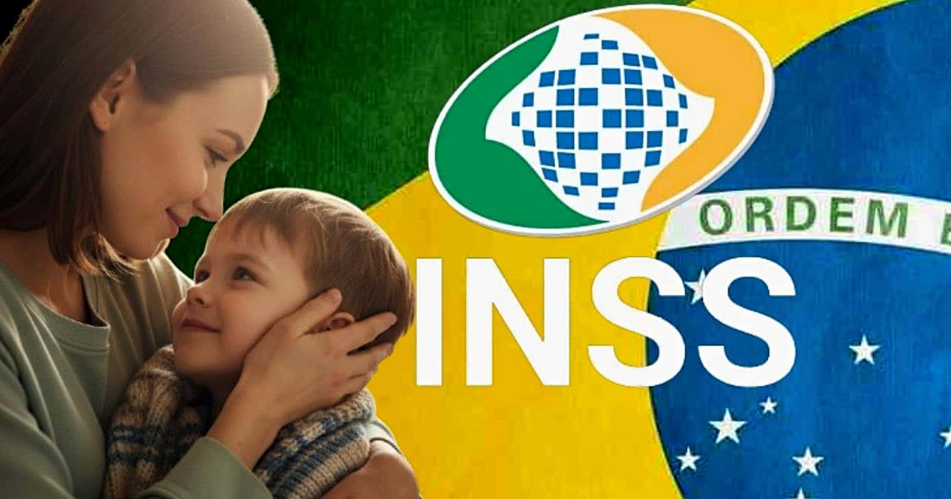 Ilustração de mãe com filho/INSS (Foto Reprodução/Montagem/Lennita/Tv Foco/INSS/Canva/GMN)