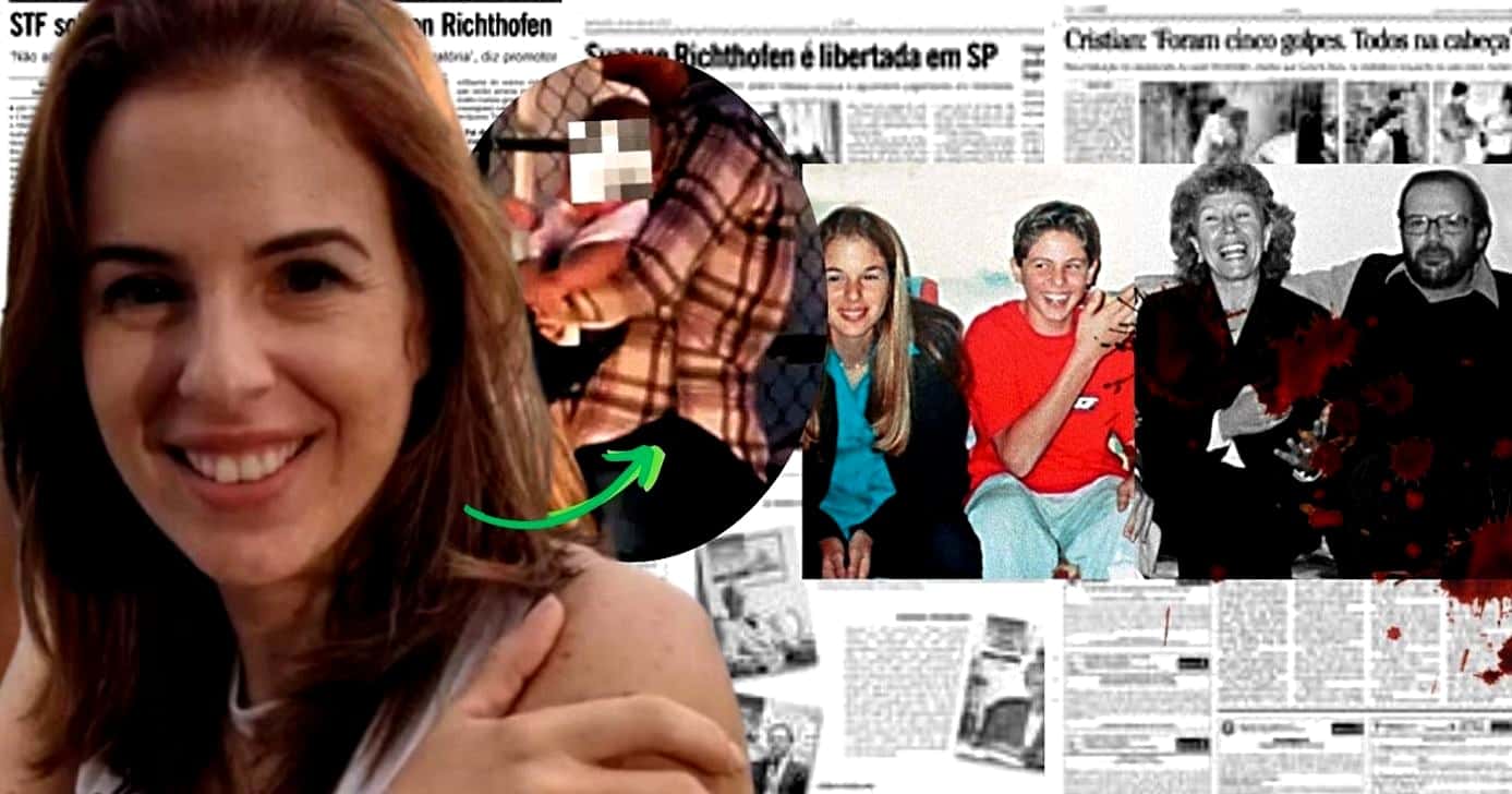 Suzane Von Richttofen teve seu primeiro filho após ser solta pelo crime de matar os próprios pais (Foto Reprodução/Montagem/Recortes de jornal da época do crime/ X /Instagram @Ulisses Campbel Oficial/Canva/Lennita/Tv Foco)