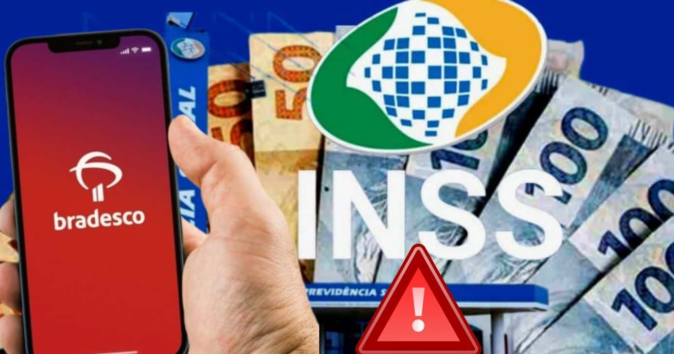Bradesco traz alerta aos aposentados e pensionistas do INSS (Foto Reprodução/Montagem/Lennita/Tv Foco/Canva/Bradesco/INSS)