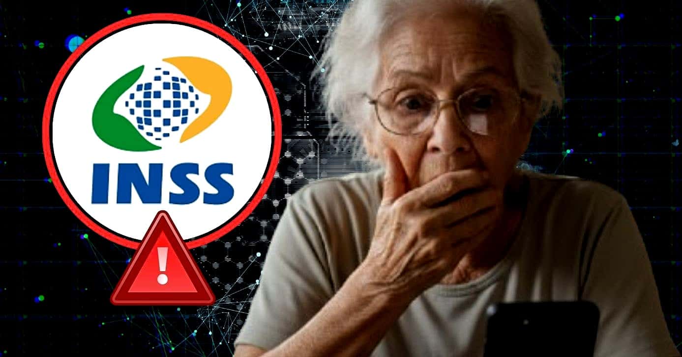 Ilustração de senhora olhando o celular/alerta/INSS (Foto Reprodução/Montagem/TV Foco/Canva/Lennita/INSS)
