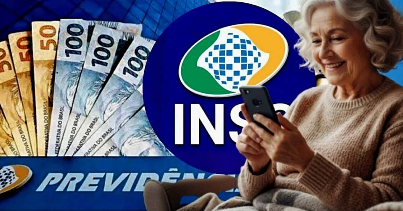 Ilustração idosa mexendo no celular/INSS (Foto Reprodução/Montagem/TV Foco/Lennita/Canva)