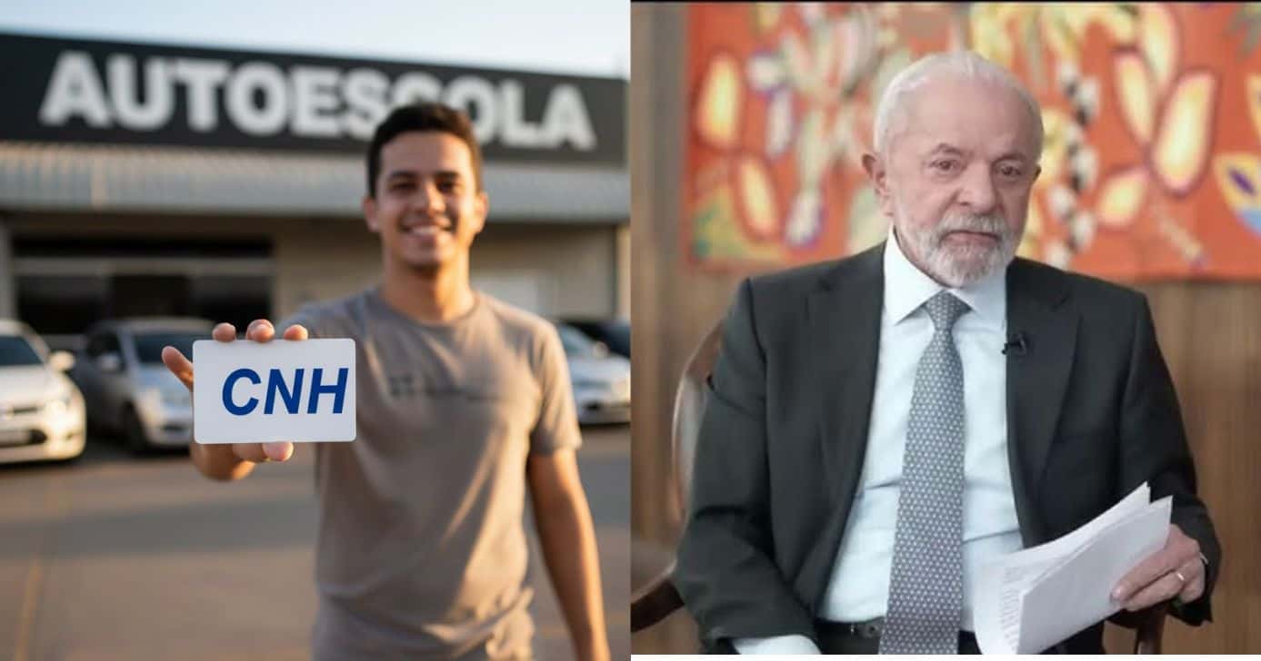 Ilustração autoescola, homem segurando CNH e Luiz Inácio Lula da Silva (Fotos: Reproduções / Canva / GMN / Globo)
