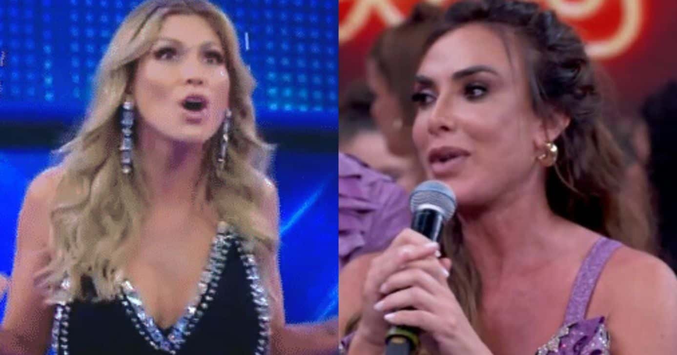 Lívia Andrade e Nicole Bahls no Domingão (Fotos: Reproduções / Globo)
