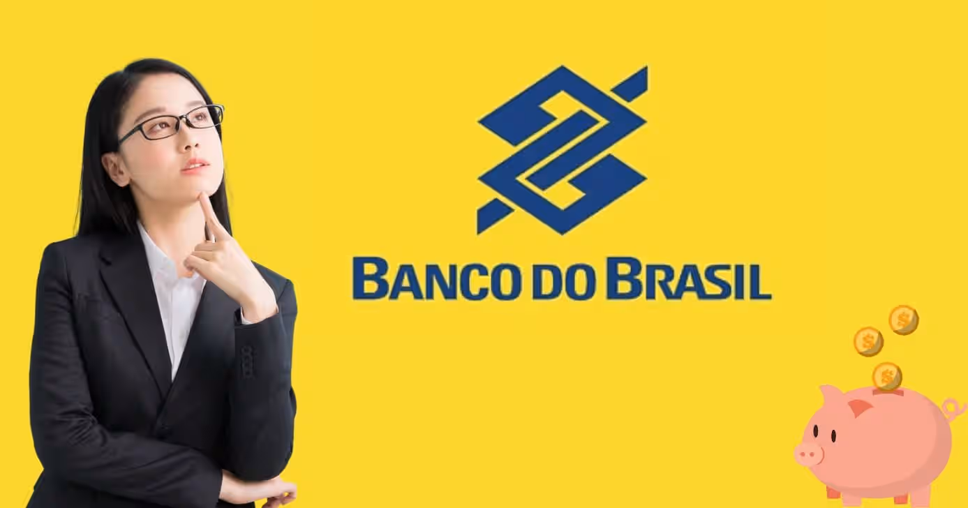 Mulher pensando, logo do Banco do Brasil e ilustração poupança (Fotos: Montagem TV Foco / Canva / Internet)