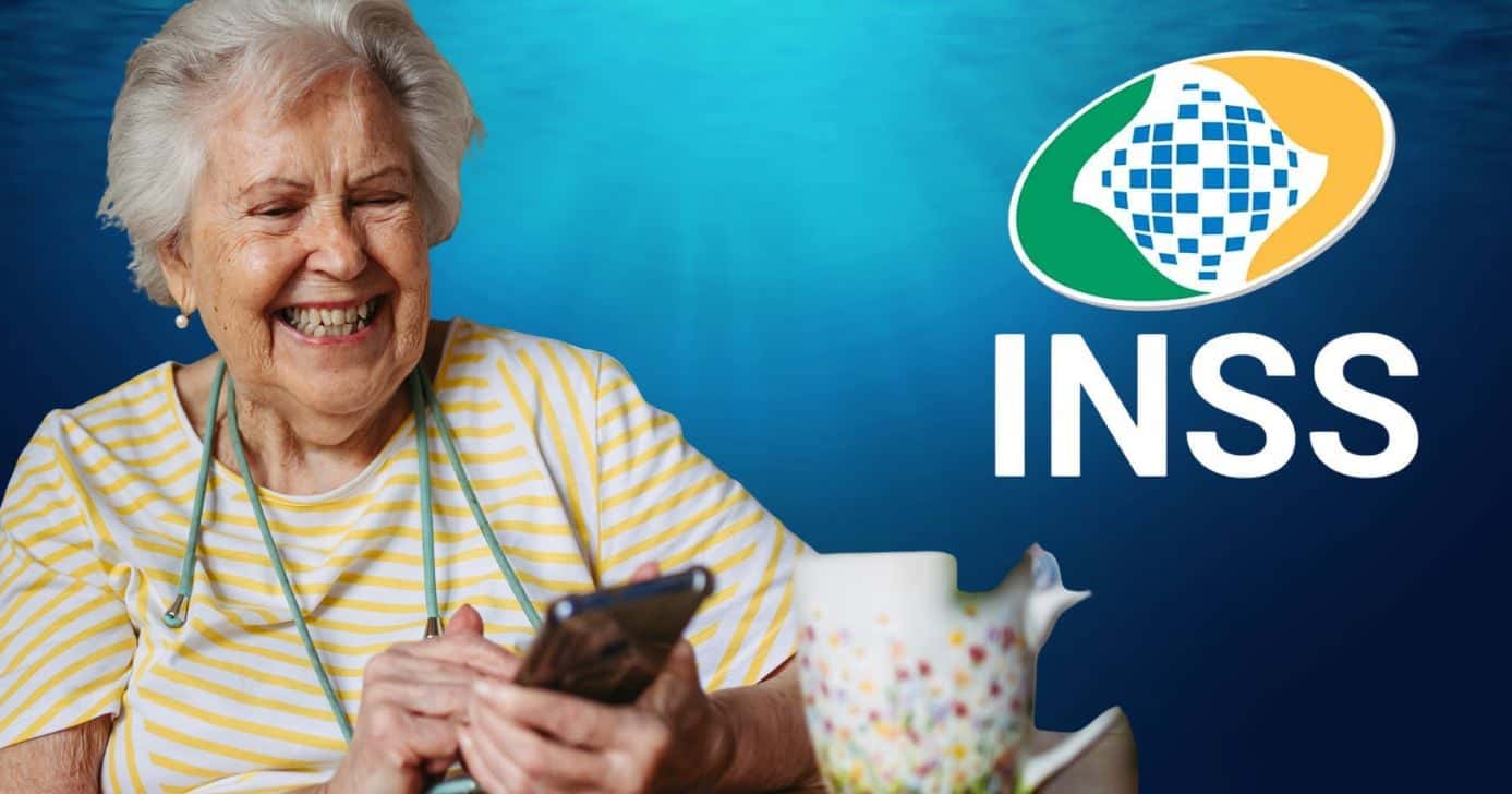 Idosa e logo do INSS (Foto: Montagem TV Foco / Canva. / Internet)