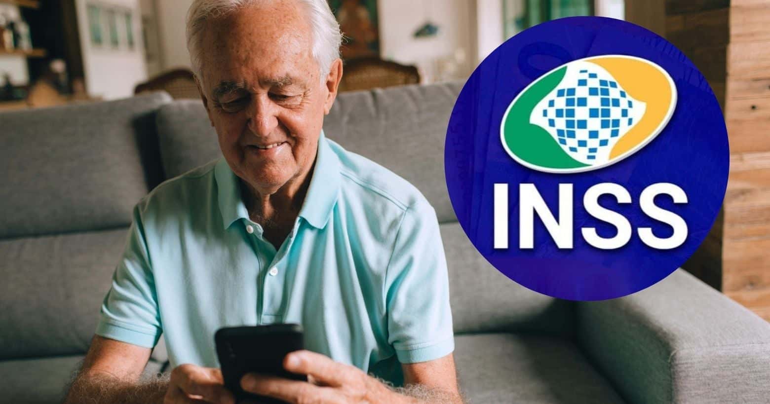 Idoso no celular e logo do INSS (Fotos: Reproduções / Internet / Canva)