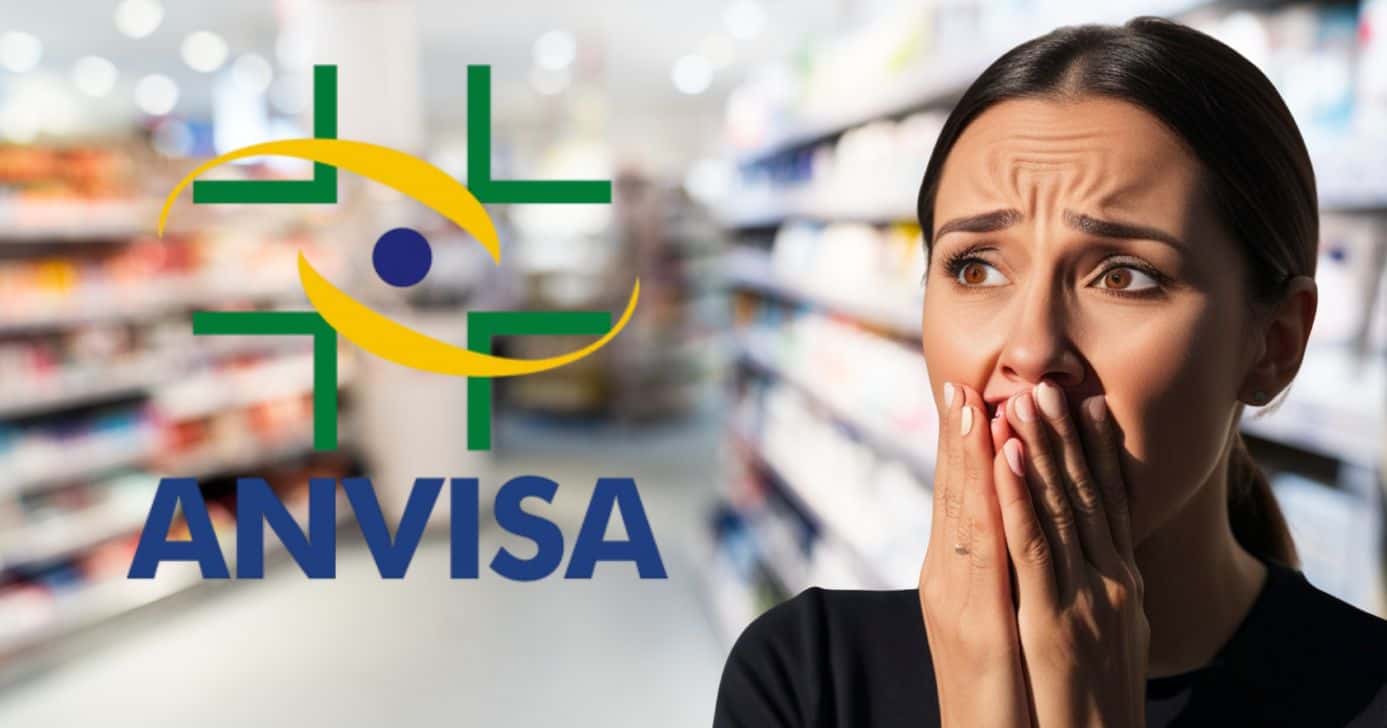 Logo Anvisa e mulher assustada (Foto: Montagem TV Foco / Internet / Canva)