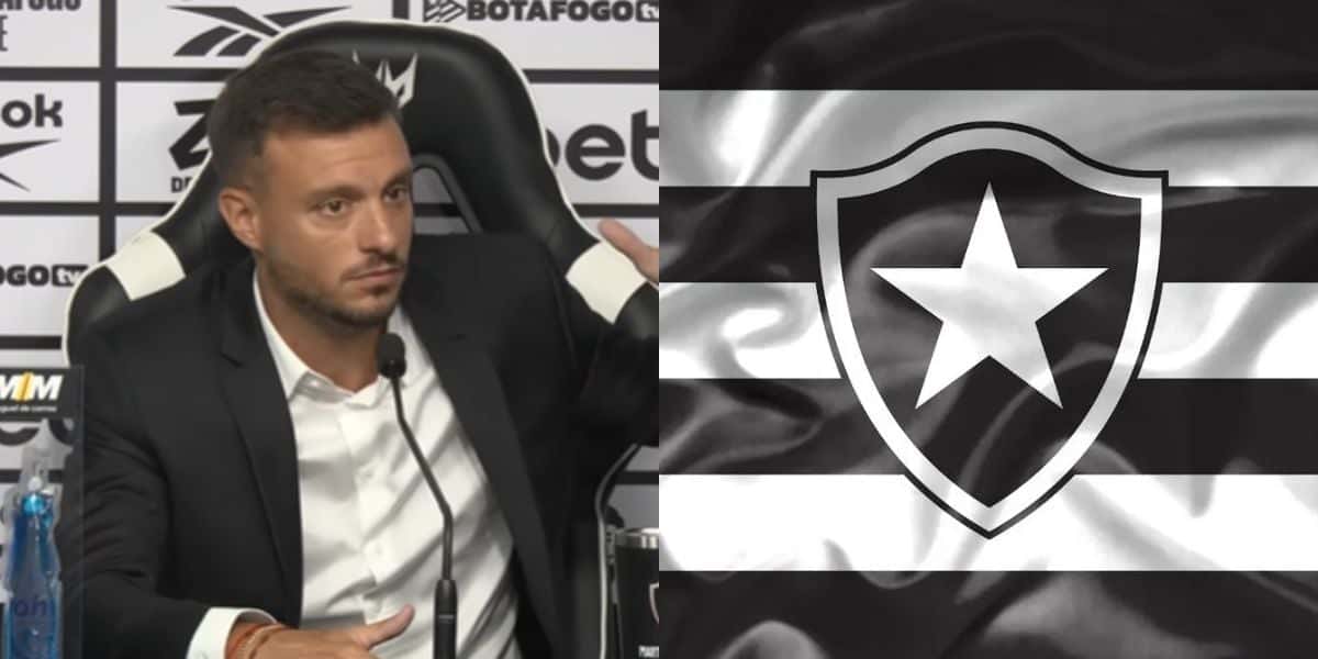 Anselmi ao lado do escudo do Botafogo (Reprodução: Youtube)