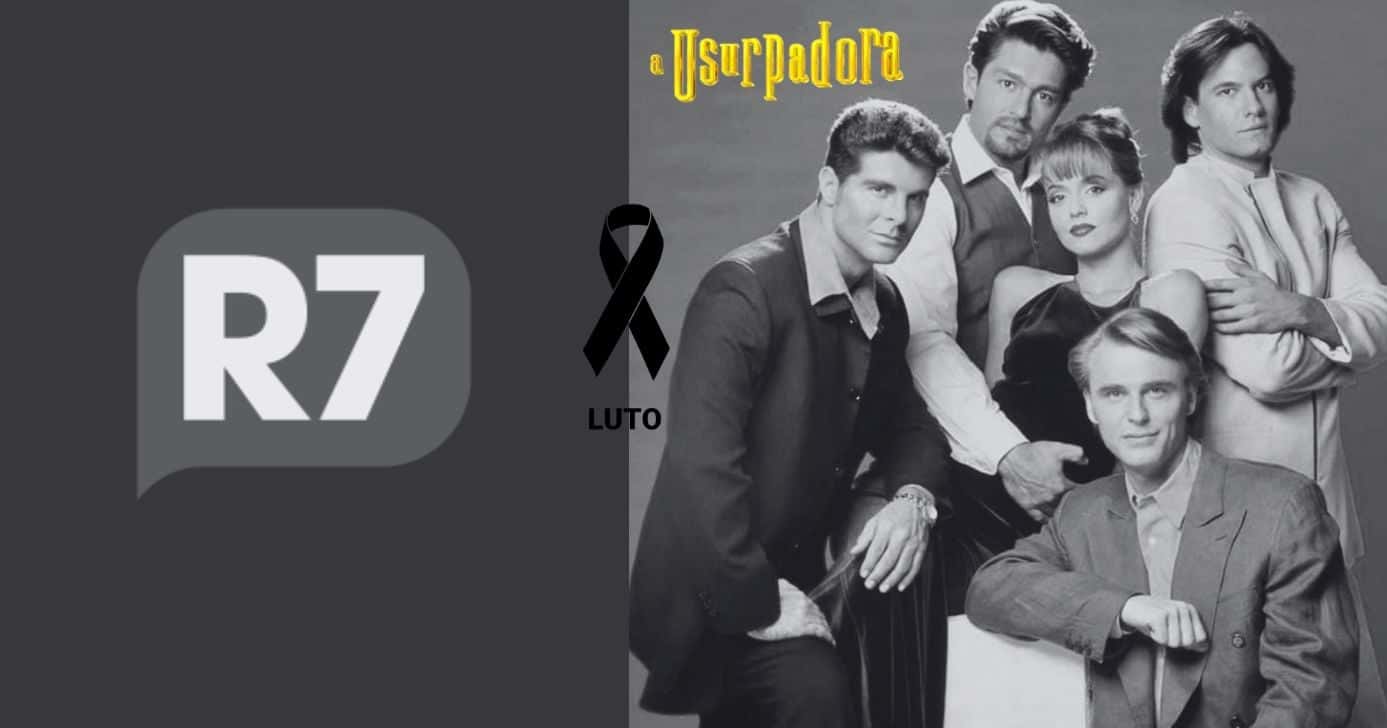 Logo do R7 e ilustração de luto em A Usurpadora (Foto: Reprodução / Record / SBT / Canva / Montagem TV Foco)