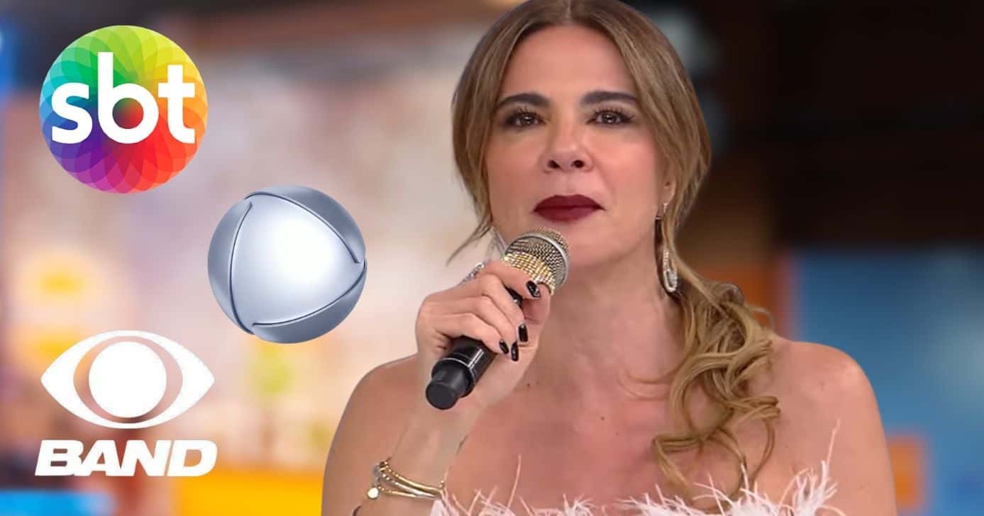Logo do SBT, Record e Band e Luciana Gimenez (Foto: Reprodução / RedeTV! / Montagem TV Foco)