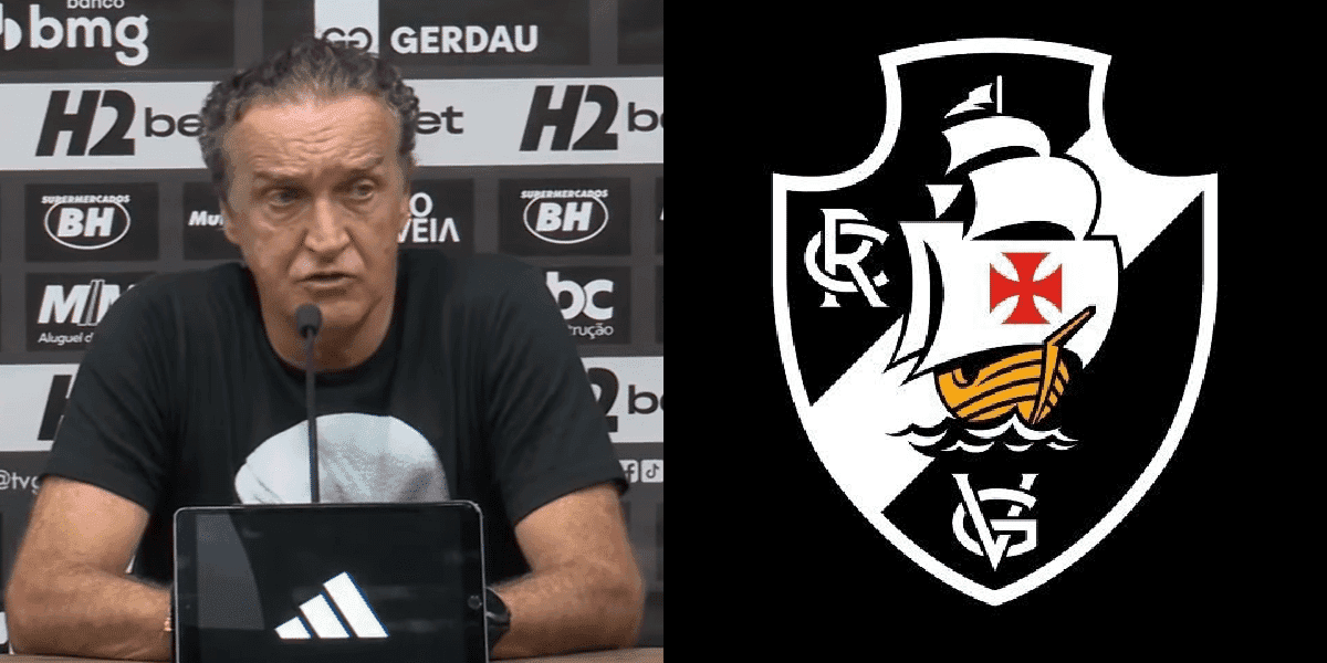 Cuca e ao lado o escudo do Vasco (Foto: Reprodução/ YouTube/ Galo TV)