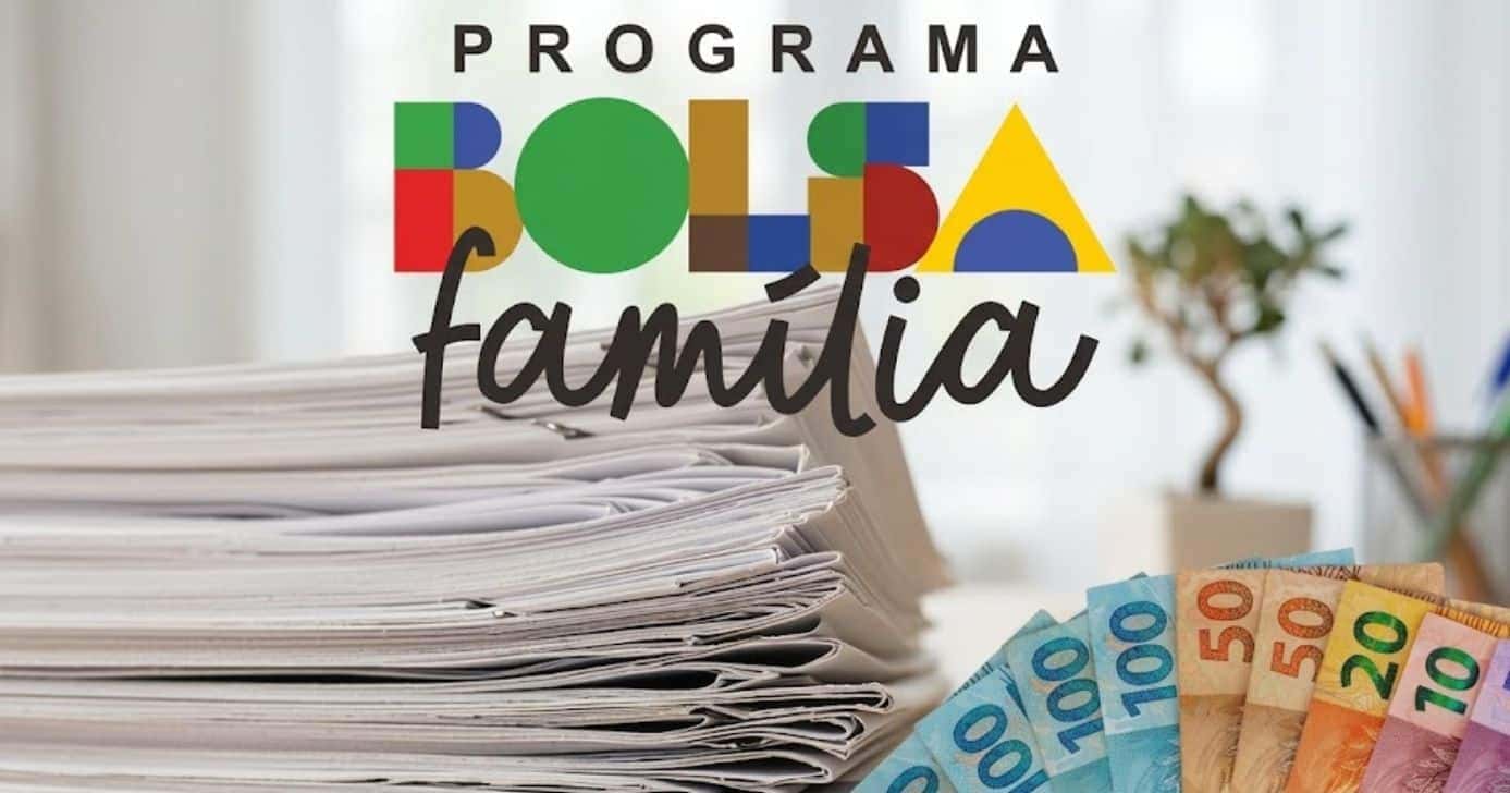 Ilustração documentos, notas de real e logo do Bolsa Família (Foto: Montagem TV Foco / Canva / GMN / Internet)