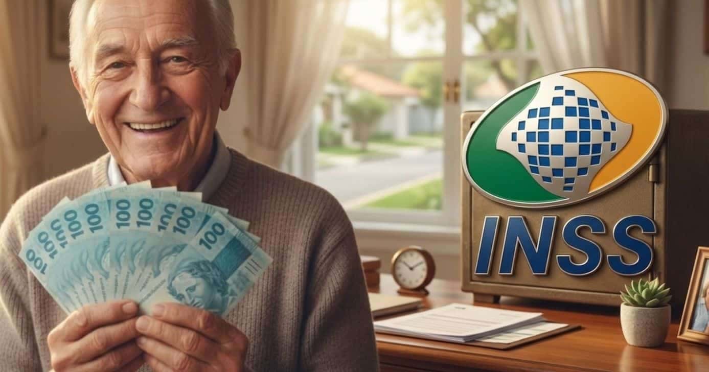 Ilustração idoso e logo do INSS (Foto: Montagem TV Foco / GMN)