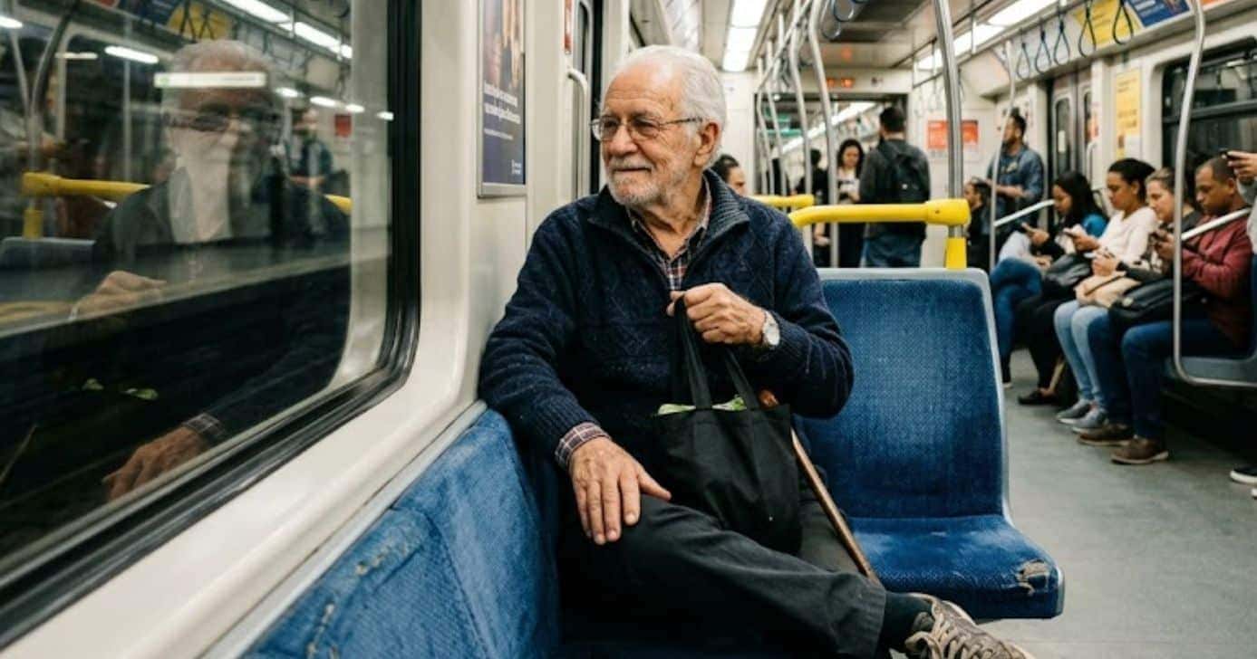 Ilustração idoso no metrô (Foto: Montagem TV Foco / GMN)