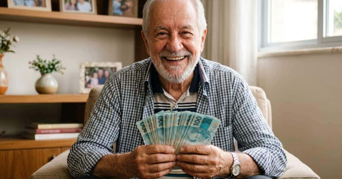 Ilustração idoso segurando notas de cem reais (Foto: Montagem TV Foco / GMN)