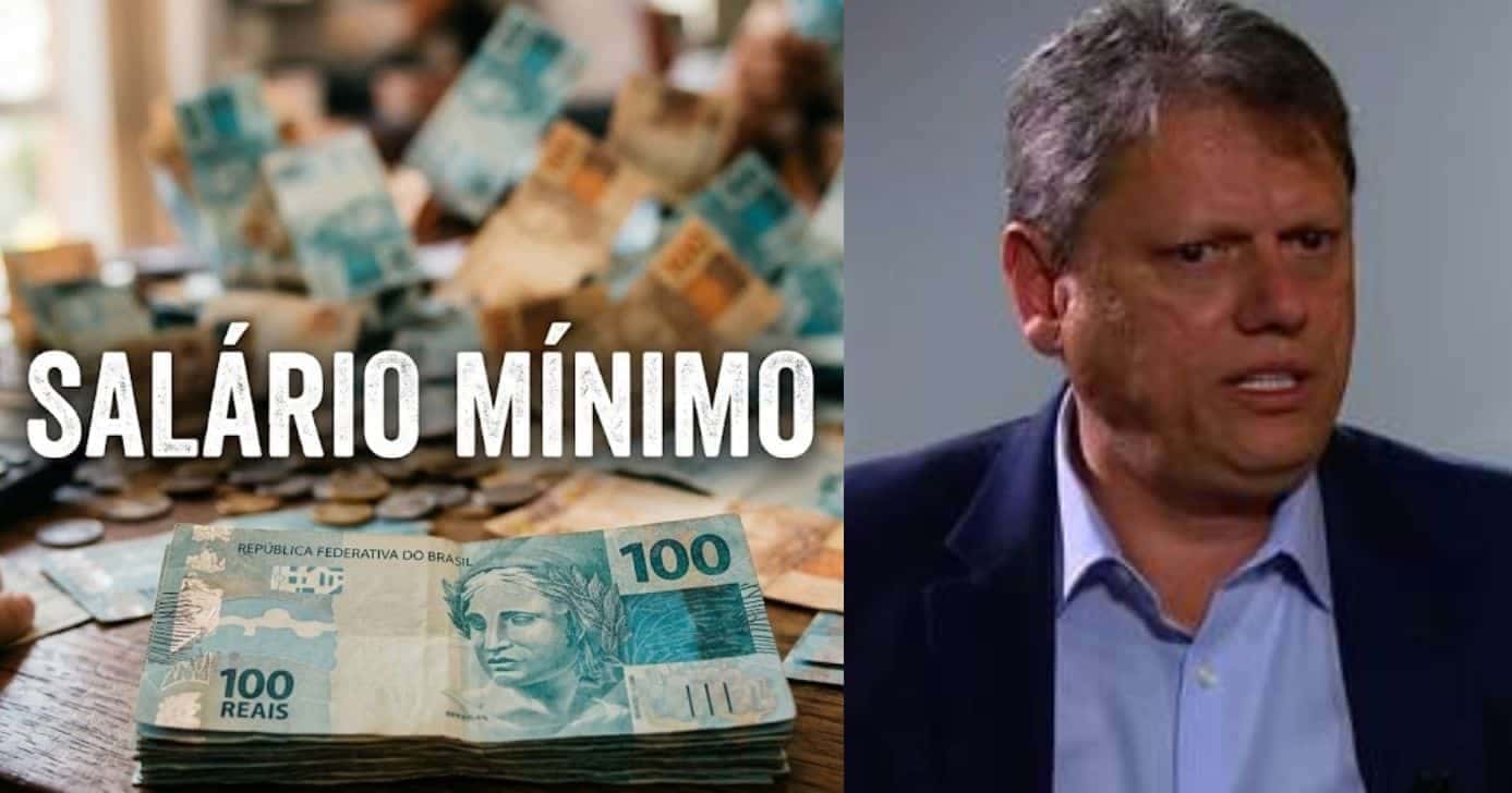 Ilustração salário mínimo e Tarcísio de Freitas (Foto: Montagem TV Foco / GMN / Globo)