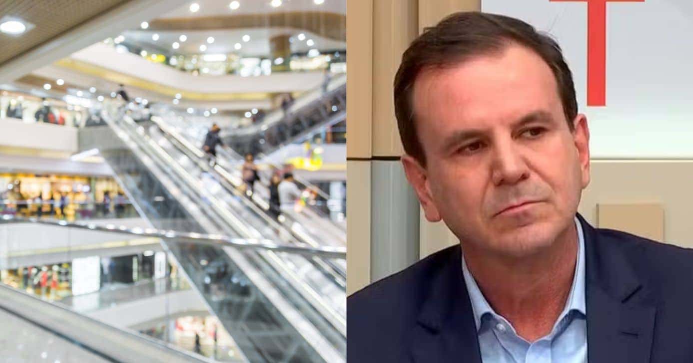 Ilustração shopping e Eduardo Paes (Foto: Montagem TV Foco / Canva / Globo)